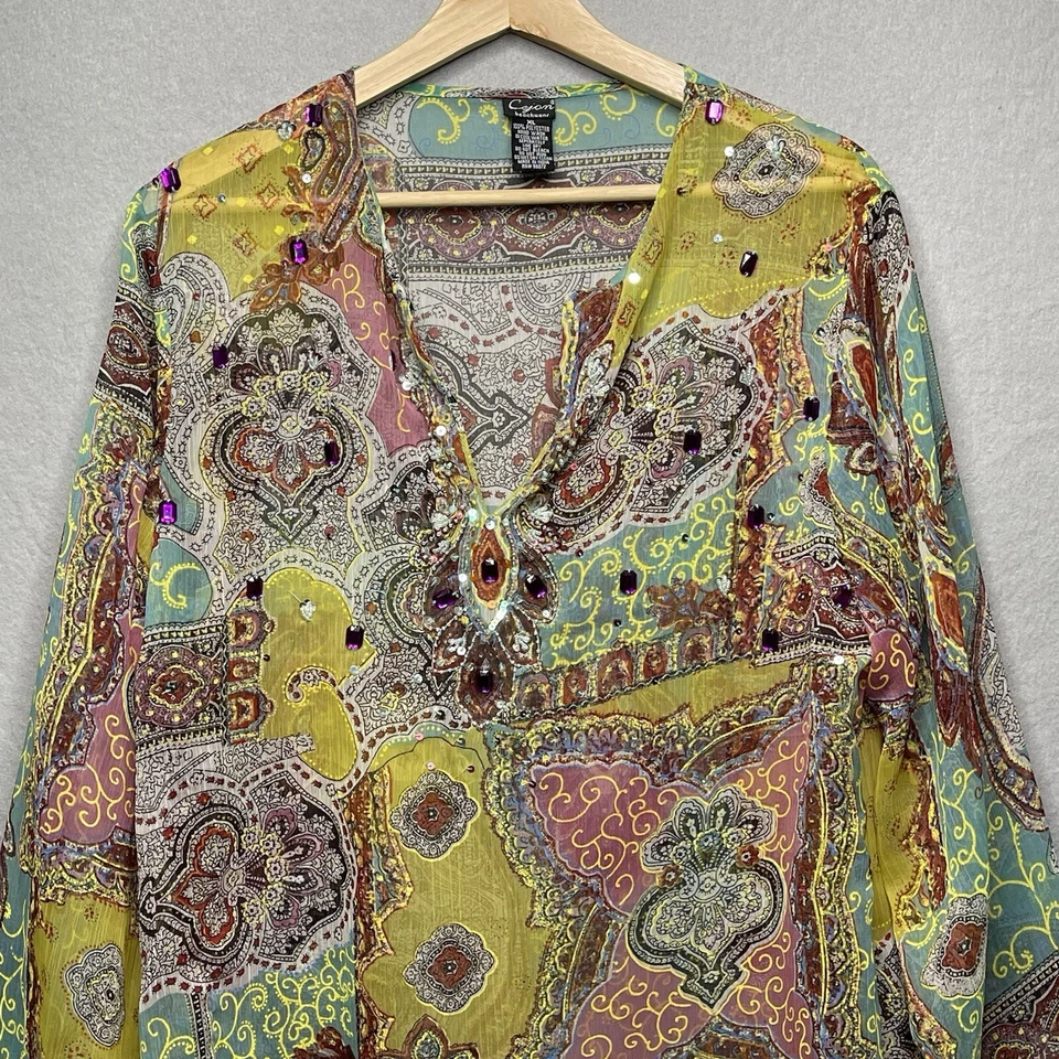 Top de playa Cejon Boho Paisley con cuentas transparente XL Foto 2 de 4