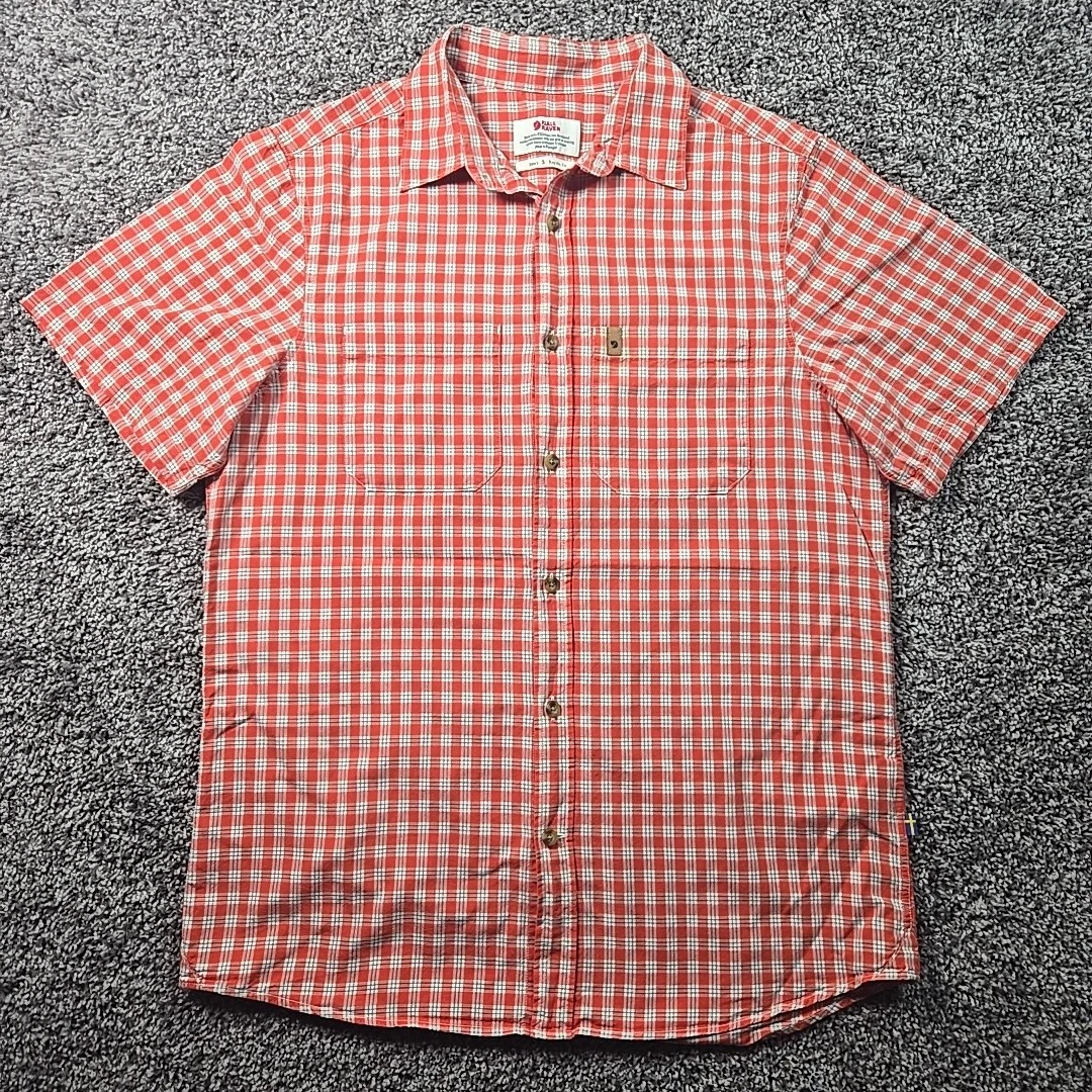 Fjallraven Shirt Mens Small Red Check High Coast Short Sleeve Button Up Hiking