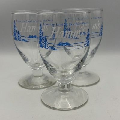 3 Vintage Hamms Beer Stemmed Bar Glass From The Land of Blue Sky Waters Goblet 