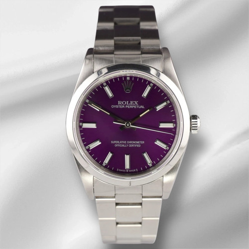 Rolex 34mm Oyster Perpetual Stainless Steel Oyster Purple Dial...