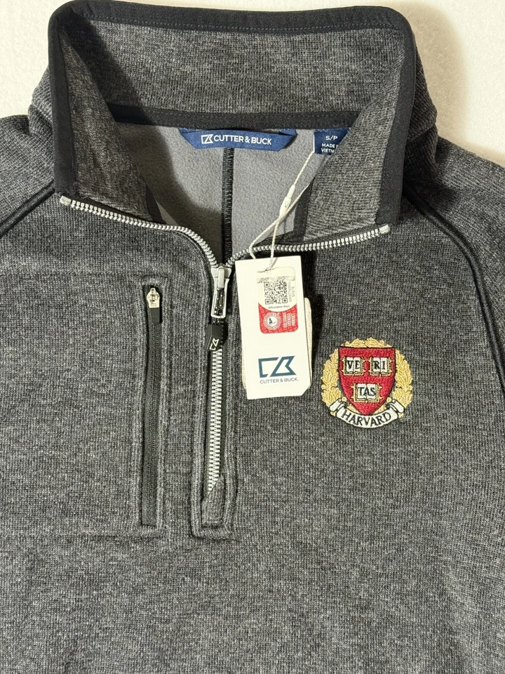 Cutter & Buck Mens S Heather Charcoal Harvard Crimson Football 1/4 Zip Pullover - Image 2 of 4