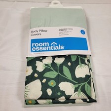 Room Essentials Body Pillow Covers 2-Pack 20x50 Green Floral Pattern Brand New