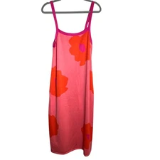Free Assembly Women's XL Floral Print Knit Sleeveless Midi Tank Dress Pink