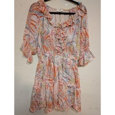 Entro Floral Print Ruffle Mini Dress Sheer Lightweight Summer Size L