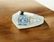Blue Topaz Round Cut Gemstone With 925 Sterling Silver Ring For Men's #A293 #