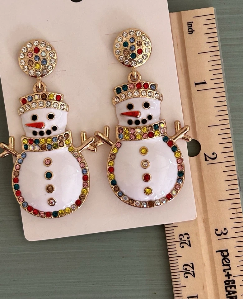 Pendientes colgantes muñeco de nieve con estrás de cristal multicolor nuevos sin etiquetas Foto 2 de 4