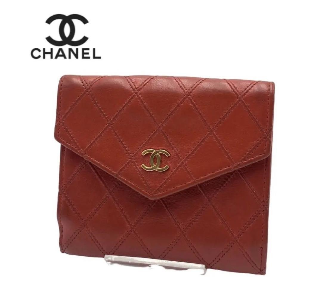 Chanel Red Picolole Coco Mark Bifold Wallet for Women