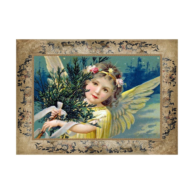 Victorian Christmas Angel With A Tree Cotton Fabric Quilt Block Sewing Applique