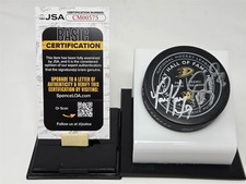 PAUL KARIYA / TEEMU SELANNE signed DUCKS official game puck JSA COA