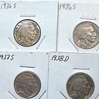 1936-S/37-S/38-D Buffalo Nickel 5C (4 coins) KM#134