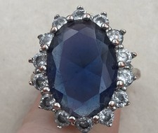 Vintage Sapphire Blue Crystal Oval Cocktail Ring Size 8