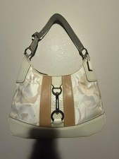 Coach Ivory Beige Logo Pattern Shoulder Bag with Metal Hardware Clasp