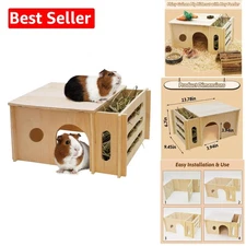Rustic Multi-Purpose Hideout with Hay Feeder for Guinea Pigs & Small Pets