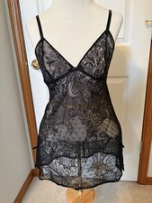 Victoria s Secret Black Lace Babydoll Gown Lingerie Size Medium