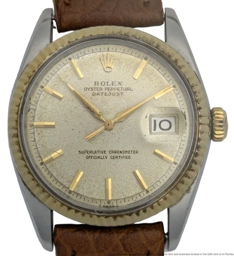 1966 Rolex Pie Pan Datejust 1601 SS 14K Gold Mens Vintage Automatic Wrist Watch