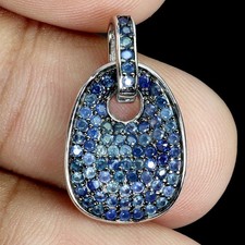 925 Sterling Silver Pendant Blue Sapphire Round Diamond Cut Gemstone Jewelry