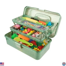 Vibrant Green 3-Layer Stackable Glitter Storage Box - Organizer for Art & Makeup