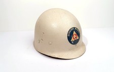 Vintage WWII Civil Defense Metal Helmet w/Liner & Chin Strap Aux Medical
