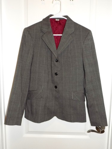 Devon-Aire Gray Camel Plaid Show Coat Jacket Girls 12 Stretch Equestrian Horse
