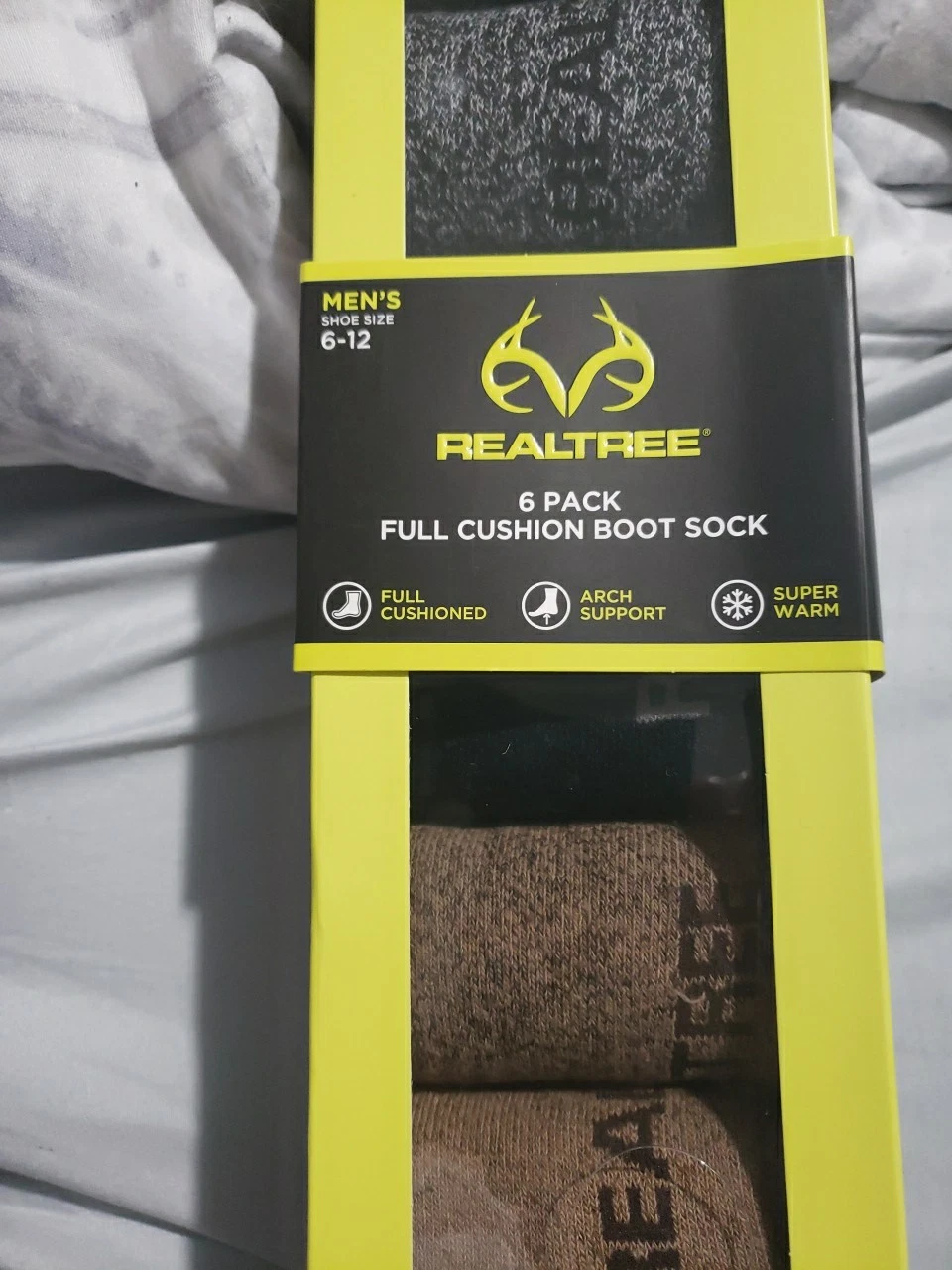 NEW Boxed SET REALTREE Men's Full Cushion Winter Boot Socks 6 Pack Arch Support