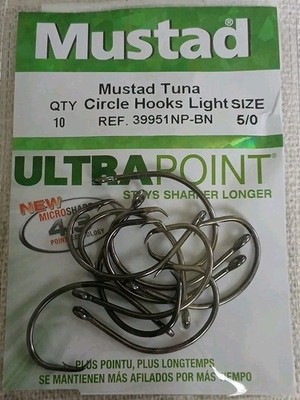 Mustad Ultra Point Tuna Circle Hook Light Size 5/0 39951NP-BN Micro Sharp 10ct