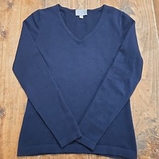 PURE Collection Womens Cashmere Navy Blue Pullover v neck Sweater Size 4
