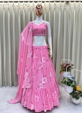 Latest Collection Pink Georgette  Printed Lehenga Choli With Dupatta For Women