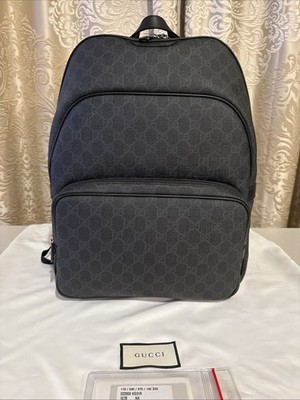 Gucci GG Supreme Black Canvas Leather Monogram Backpack 322069 NEW NWT 16x 12x 7