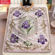 2D Flat 1pc Lilac Bloom Ultra Soft Lightweight Flannel Blanket - Cozy Warm Thro