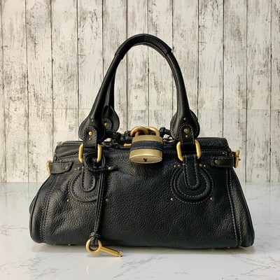 Chloé Paddington Black Leather Shoulder Bag Handbag Gold Hardware