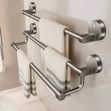 No-Drill Double Towel Bar Wall Mount Aluminum Rack 30/40/50cm Bathroom