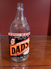Dad's Root Beer Mama Size 32 Oz glass Root Beer Bottle with Paper Label 1950's