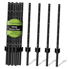 10 Pack Metal Fence Posts, 4ft Heavy Duty U-Post Garden Stakes, 4FT-10P Black