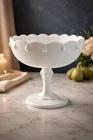 Indiana Milk Glass Teardrop Pattern Compote Pedestal Bowl - 7.5 In Tall