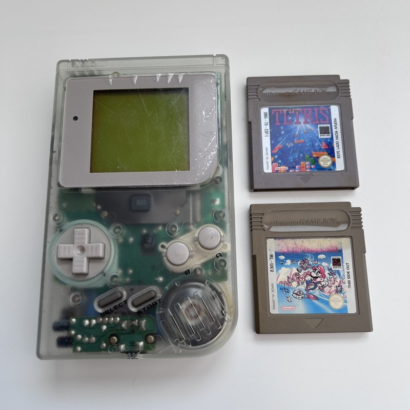 Nintendo GameBoy DMG-01 Clear DMG-CPU-06 + Tetris & Super Mario Tested Working