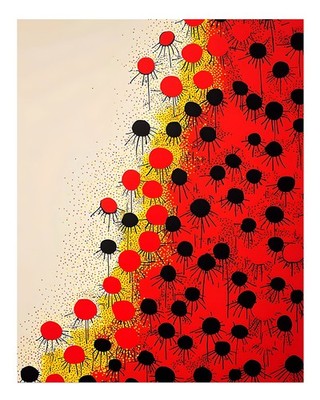 Abstraktes Punktmuster Wandkunst   Kühnes Rot-Schwarz-Design Abstrakt