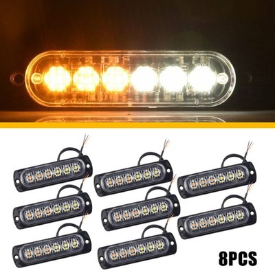 8X 6 LED Strobe Light Bar Car Truck Flashing Warning Hazard Beacon Amber White