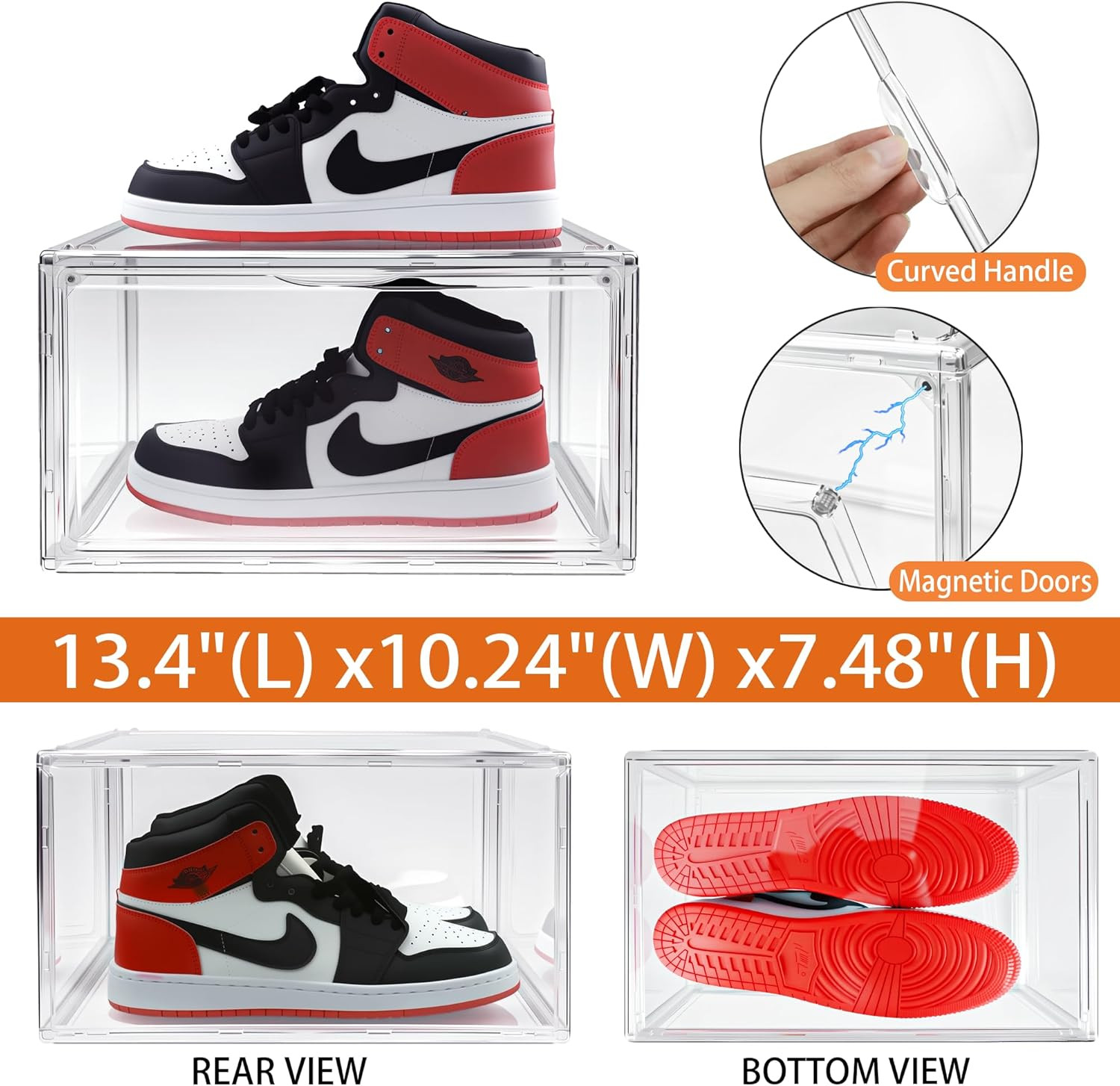 Shoe Boxes Stackable Acrylic Display Case Clear Plastic Shoe Organizer with Magn