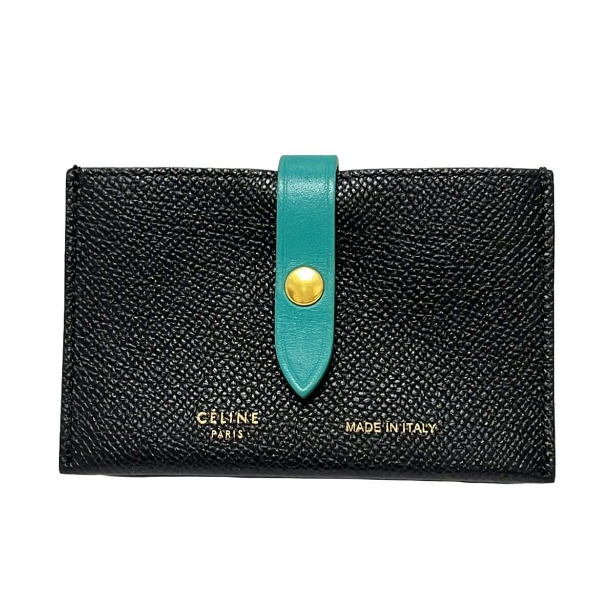 カードケース・名刺入れ Celine Card Case Auth CELINE Strap Accordion Card Holder Black Green Leather
