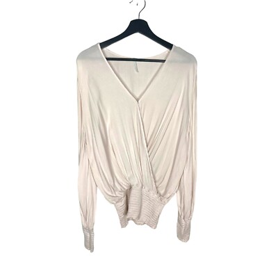 Young Fabulous and Broke Pale Pink Long Sleeve Surplice Neckline Top Medium