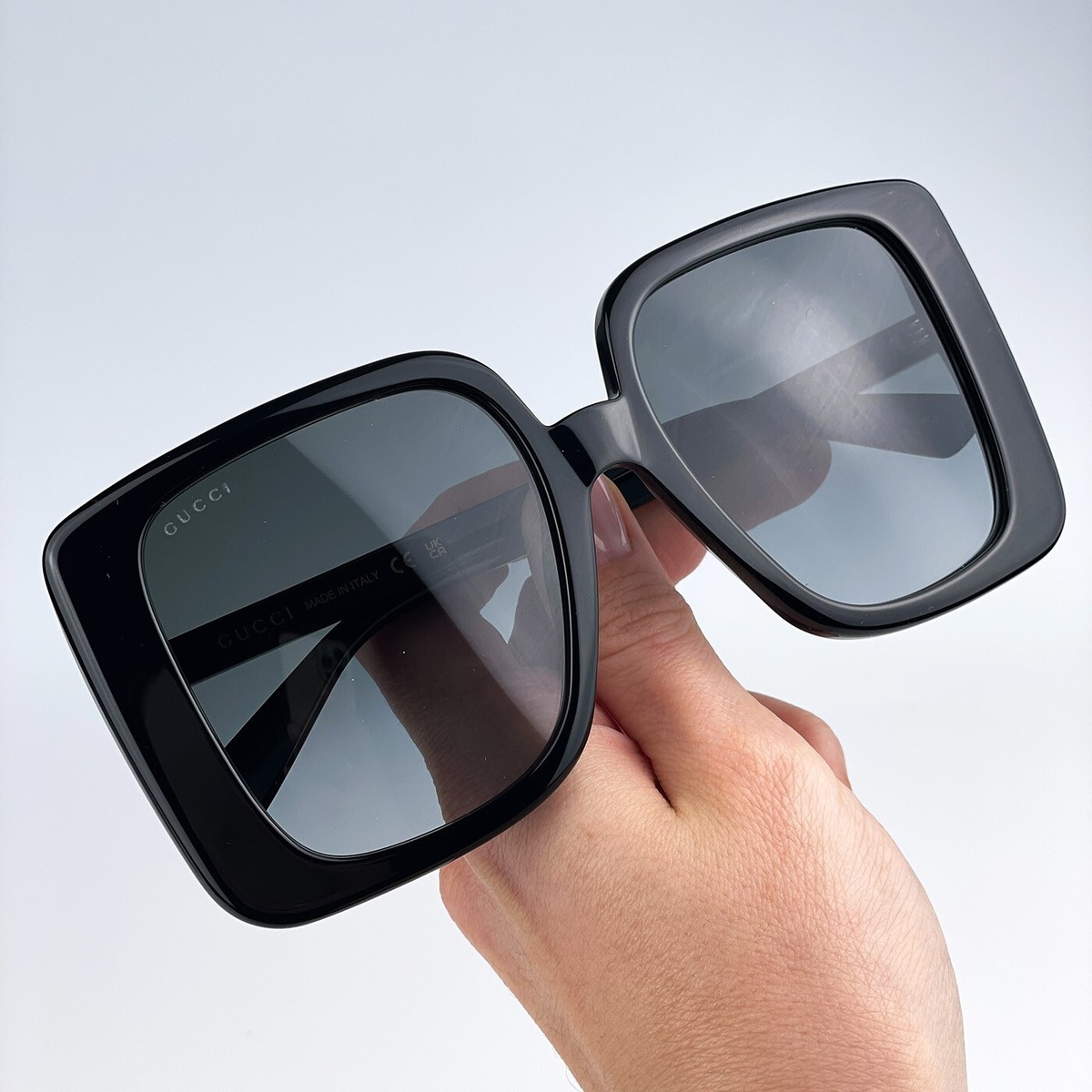 Gucci Women Sunglasses Black Dark Grey Oversized Square GG1314S