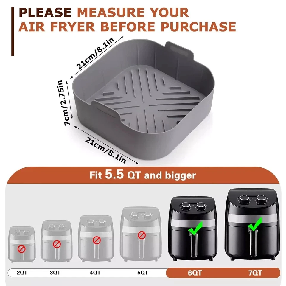 Forros de cesta de fritadeira a ar de silicone quadrados - 2 peças panelas de silicone reutilizáveis - Imagem 2 de 4