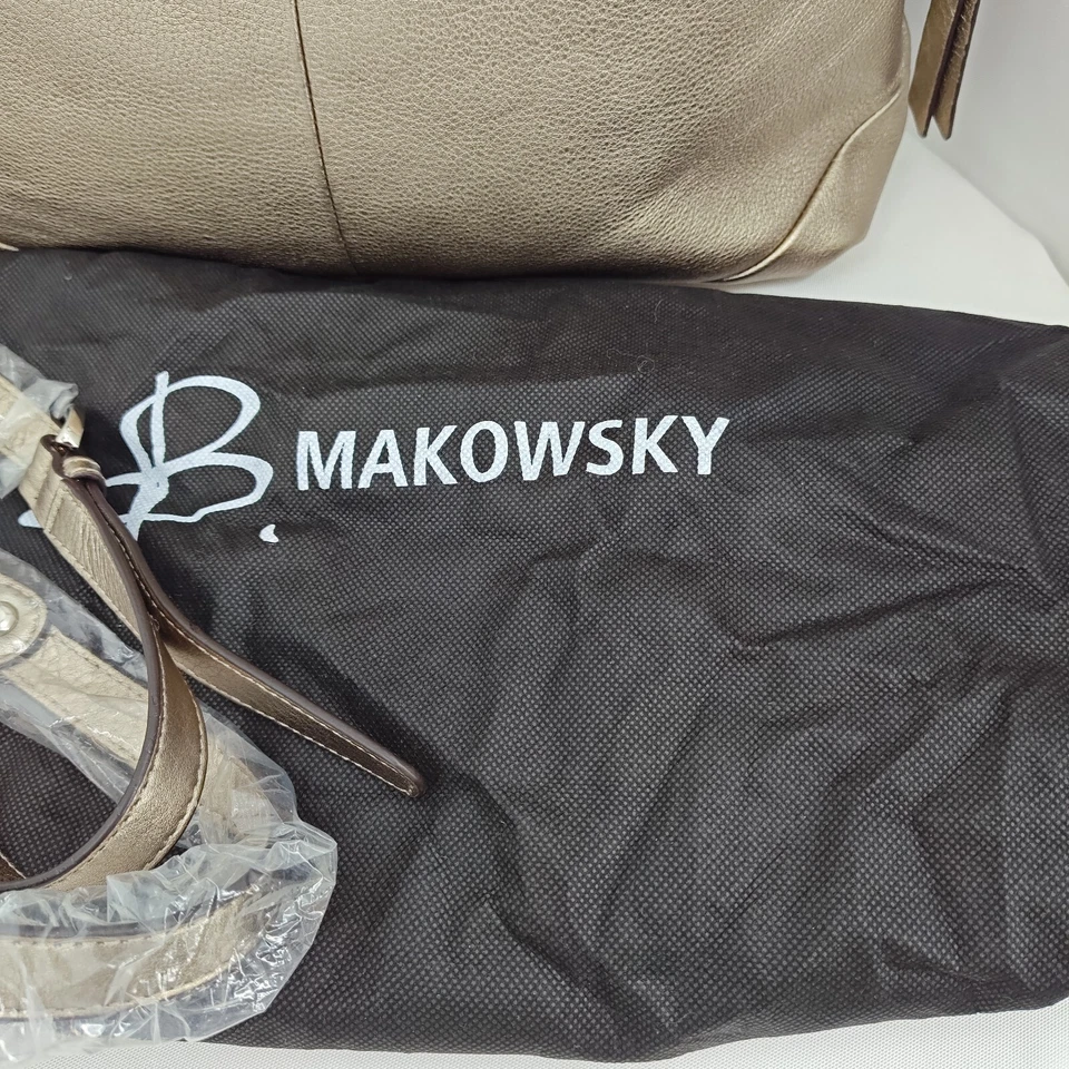 Bolso de Mano B Makowsky Dorado Cuero Satinado HOBO Convertible Nuevo sin Etiquetas Foto 3 de 4