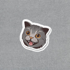 Cute Surprised Gray Cat Face Shaped Sticker - Feline Pet Lover Gift 5666