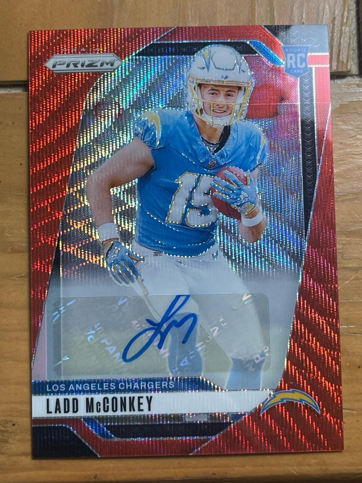 Ladd McConkey 2024 Rookie Prizm Red Wave Auto /149