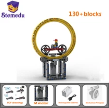 MOC Blocks Technical Mechanical Gear Building Blocks Stunt Motorcycle Rotating 