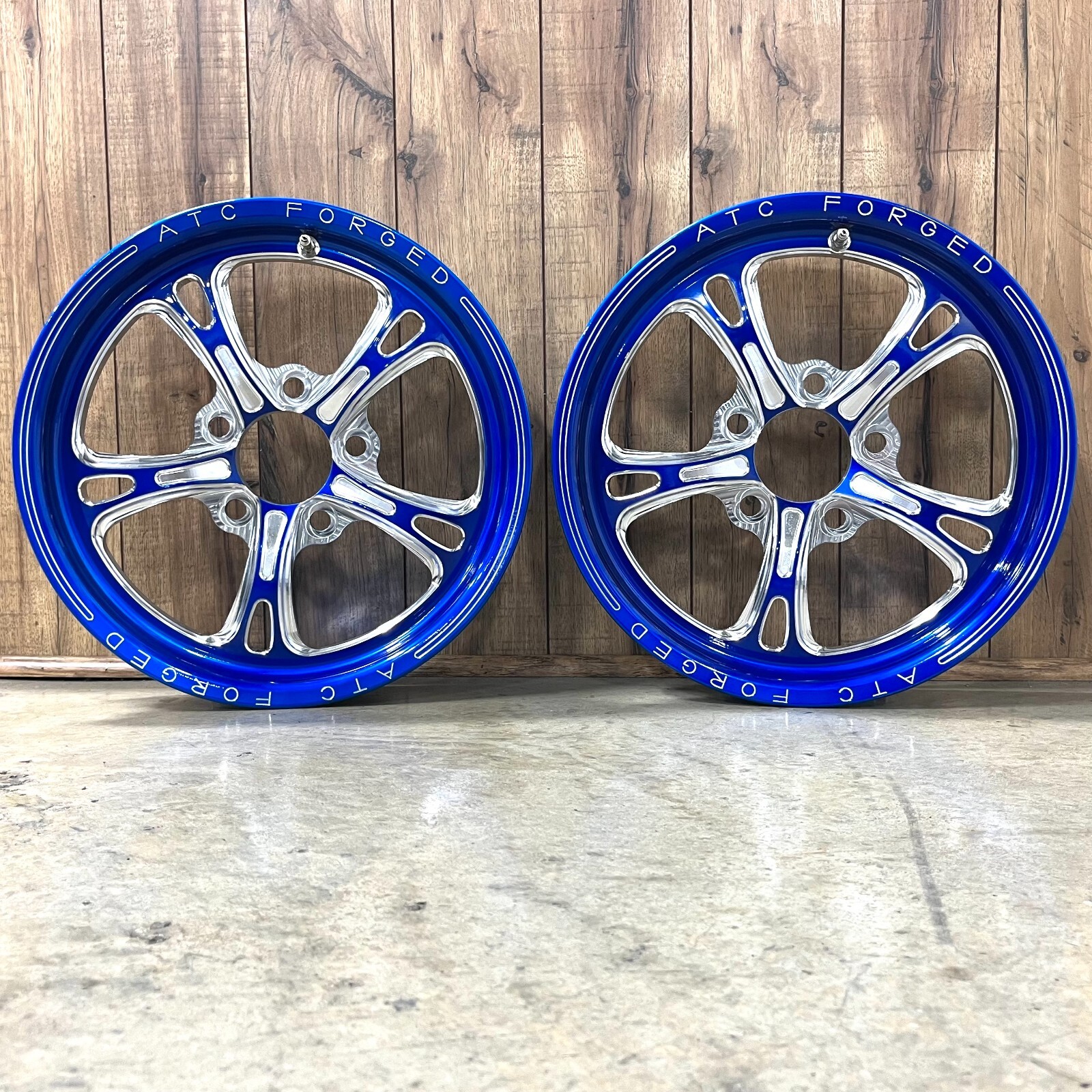 17" Front Drag Racing Wheels - "PRIMA" - Blue Contrast Cut - Set of 2