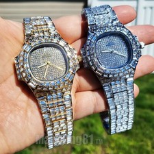 Unisex Watch Full Iced Baguette Stone Luxury Gold Silver Finish Hip Hop Style