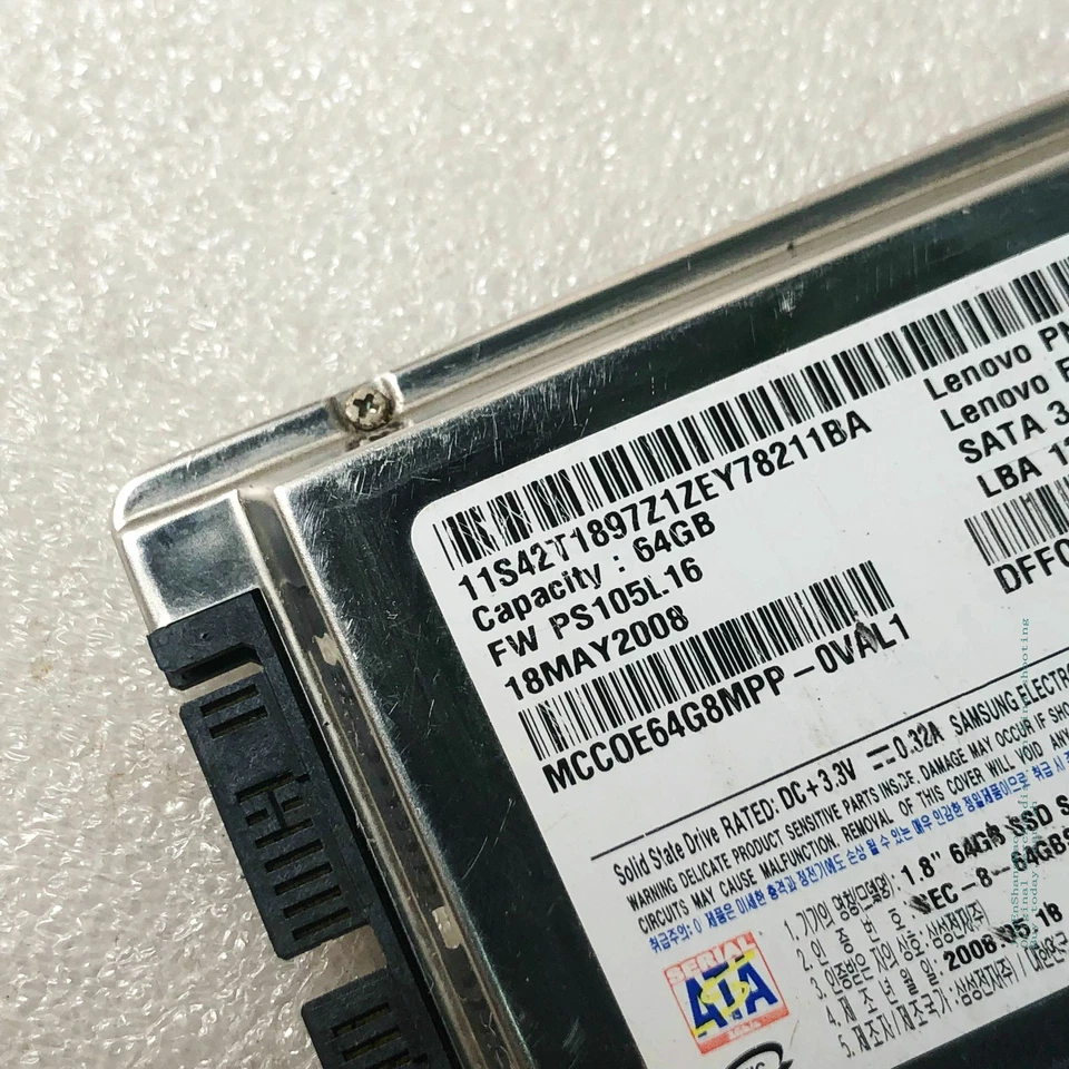 Samsung MCC0E64G8MPP-0VAL1 64GB 1.8" SSD SATA3.0Gbps  PN: 42T1897 MLC - Image 3 of 4
