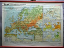 Vintage Rollkarte Europa Agrarwirtschaft Seefischerei retro Schulwandbild Poster
